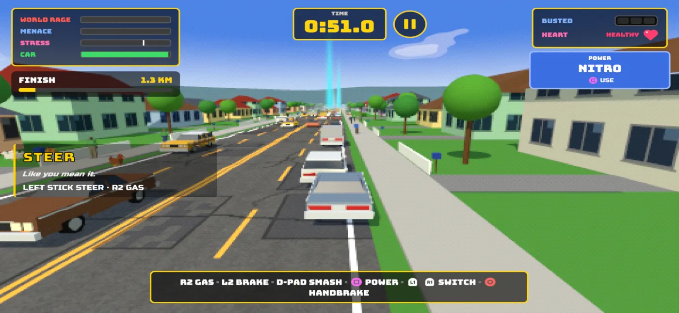 Road Rage HUD with PlayStation controller button prompts
