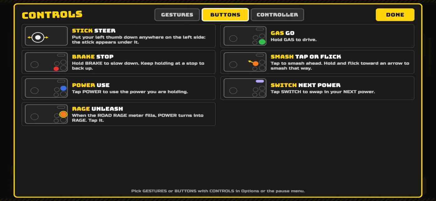 The in-game Buttons controls screen
