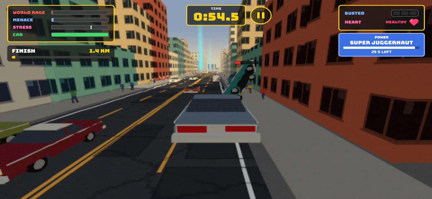 Road Rage gameplay: Super Juggernaut active with a 30 second timer