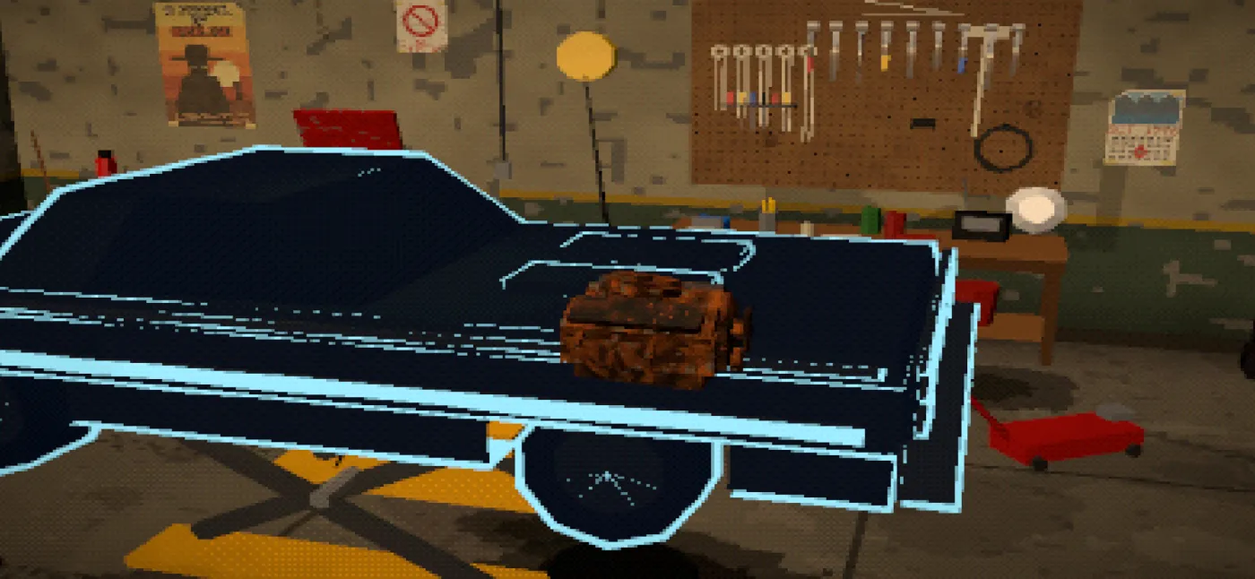 Road Rage upgrade show: the car turns to an X-ray outline while a new engine swaps in